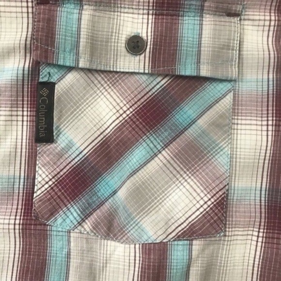Columbia Plaid Button Down Collar Short Sleeve Dress Shirt Mens Size Large - Picture 4 of 7